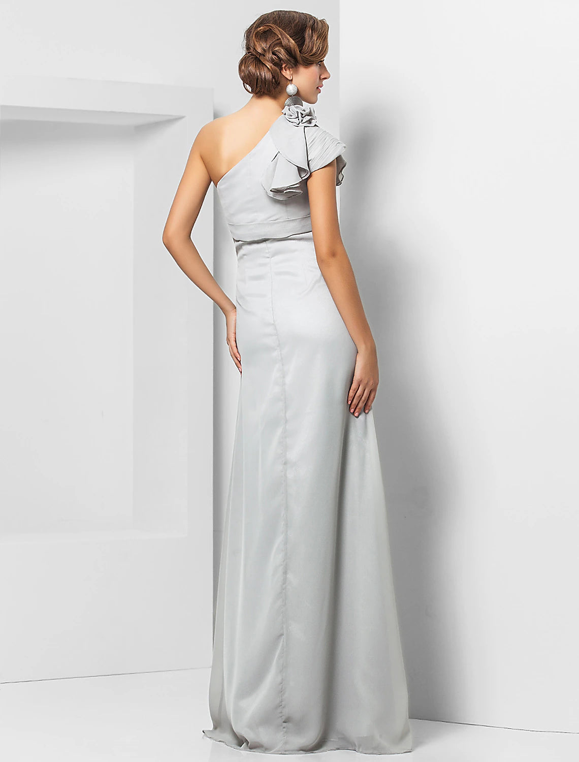 Wholesale Sheath / Column Elegant Dress Wedding Guest Formal Evening Floor Length Sleeveless One Shoulder Bridesmaid Dress Chiffon with Sash / Ribbon Appliques